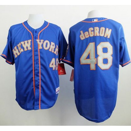 Mets #48 Jacob DeGrom Blue(Grey NO.) Alternate Road Cool Base Stitched MLB Jersey