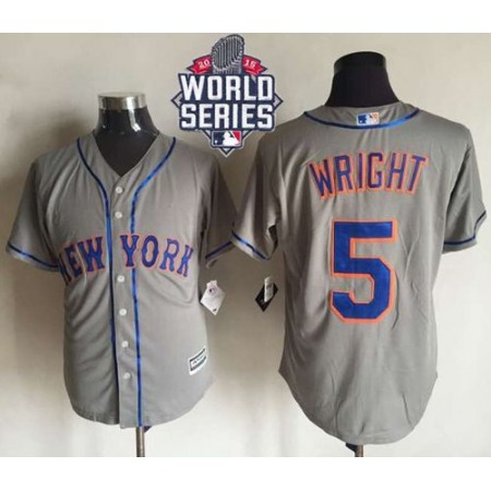 Mets #5 David Wright New Grey Cool Base W/2015 World Series Patch Stitched MLB Jersey