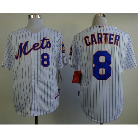 Mets #8 Gary Carter White(Blue Strip) Home Cool Base Stitched MLB Jersey