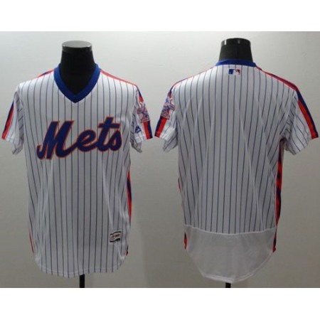 Mets Blank White(Blue Strip) Flexbase Authentic Collection Alternate Stitched MLB Jersey