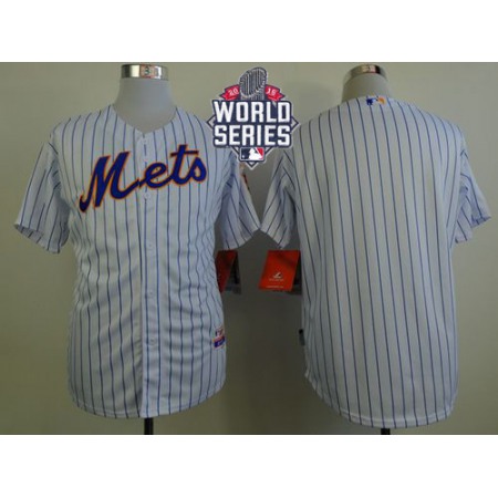 Mets Blank White(Blue Strip) Home Cool Base W/2015 World Series Patch Stitched MLB Jersey