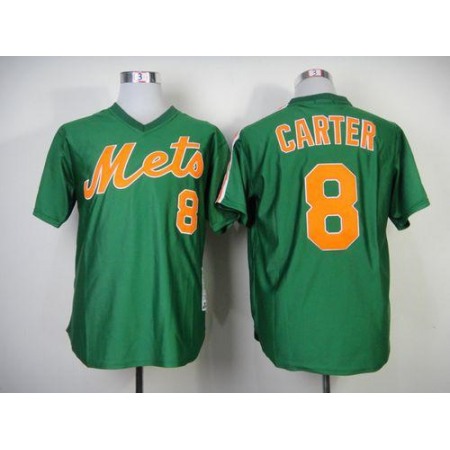 Mitchell And Ness 1985 Mets #8 Gary Carter Green Throwback Stitched MLB Jersey