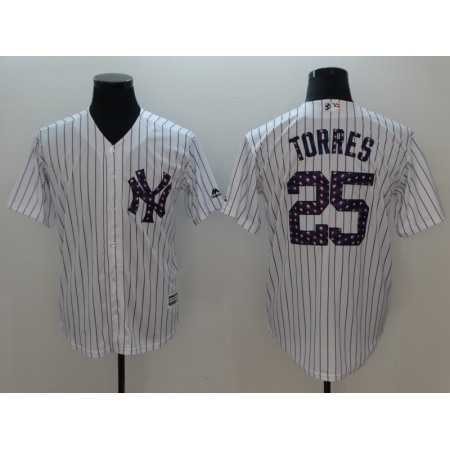 Men's MLB New York Yankees #25 Gleyber Torres White 2018 Stars & Stripes Cool Base Jersey