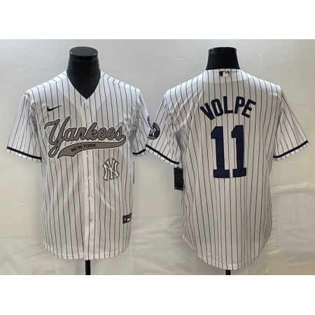 Men's New York Yankees #11 Anthony Volpe White With Patch Cool Base Stitched Baseball Jersey