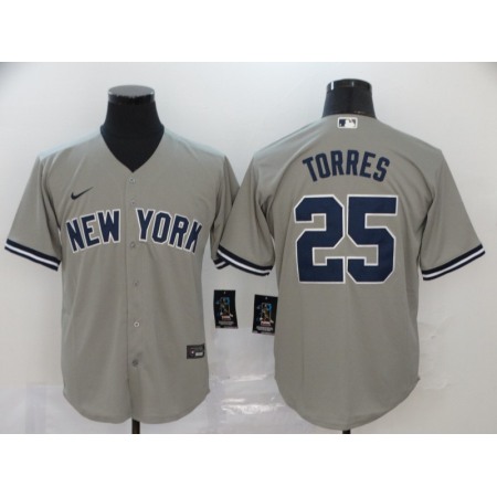 Men's New York Yankees #25 Gleyber Torres 2020 Grey Cool Base Stitched MLB Jersey