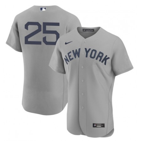 Men's New York Yankees #25 Gleyber Torres 2021 Grey Field of Dreams Flex Base Stitched Baseball Jersey