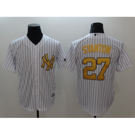 Men's New York Yankees #27 Giancarlo Stanton White Gold Cool Base Stitched MLB Jersey