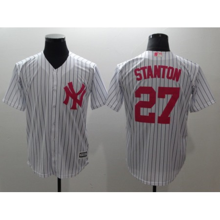 Men's New York Yankees #27 Giancarlo Stanton White Pink Cool Base Stitched MLB Jersey