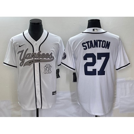 Men's New York Yankees #27 Giancarlo Stanton White With Patch Cool Base Stitched Baseball Jersey