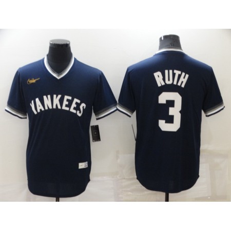 Men's New York Yankees #3 Babe Ruth Navy Stitched Baseball Jersey