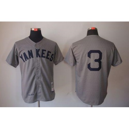 Mitchell And Ness 1929 Yankees #3 Babe Ruth Grey Throwback Stitched MLB Jersey