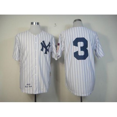 Mitchell And Ness 1929 Yankees #3 Babe Ruth White Throwback Stitched MLB Jersey