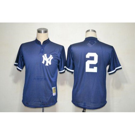 Mitchell And Ness Yankees #2 Derek Jeter Navy Blue Practice Stitched MLB Jersey