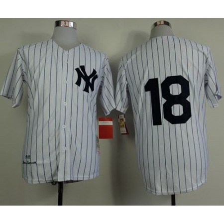 Mitchell and Ness 1956 Yankees #18 Don Larsen White Throwback Stitched MLB Jersey