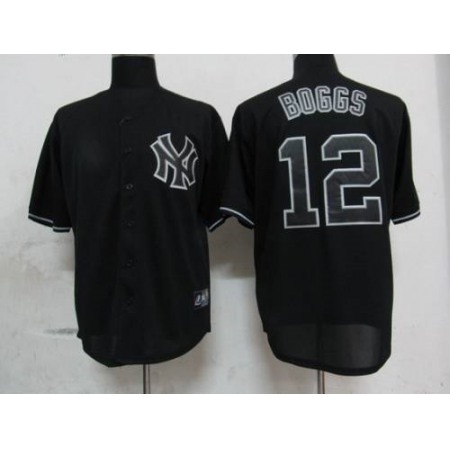 Yankees #12 Wade Boggs Black Fashion Stitched MLB Jersey