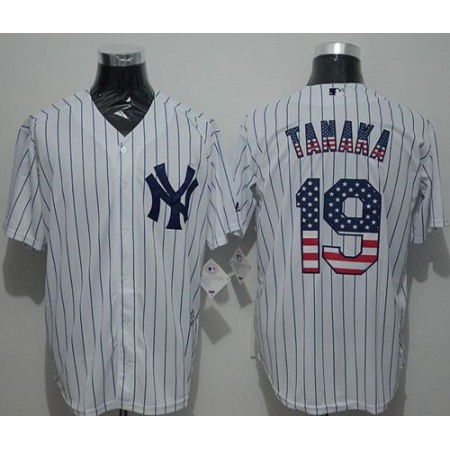 Yankees #19 Masahiro Tanaka White Strip USA Flag Fashion Stitched MLB Jersey