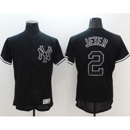 Yankees #2 Derek Jeter Black Fashion Flexbase Authentic Collection Stitched MLB Jersey