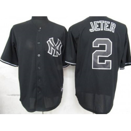 Yankees #2 Derek Jeter Black Fashion Stitched MLB Jersey