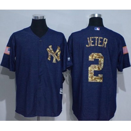 Yankees #2 Derek Jeter Denim Blue Salute to Service Stitched MLB Jersey