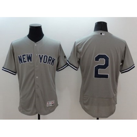 Yankees #2 Derek Jeter Grey Flexbase Authentic Collection Stitched MLB Jersey