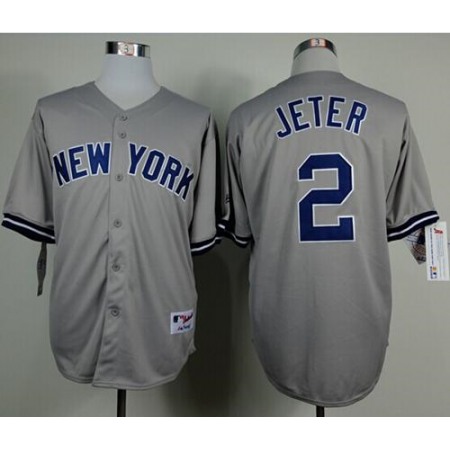 Yankees #2 Derek Jeter Grey Name On Back Stitched MLB Jersey
