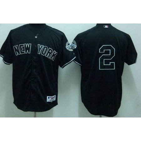 Yankees #2 Derek Jeter Stitched Black MLB Jersey