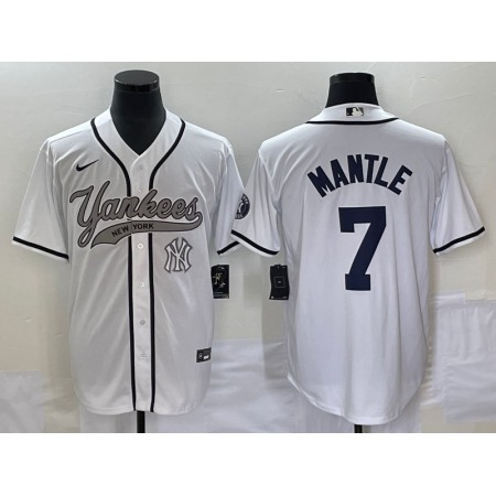 Men's New York Yankees #7 Mickey Mantle White With Patch Cool Base Stitched Baseball Jersey