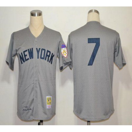 Mitchell And Ness 1951 Yankees #7 Mickey Mantle Grey Throwback Stitched MLB Jersey