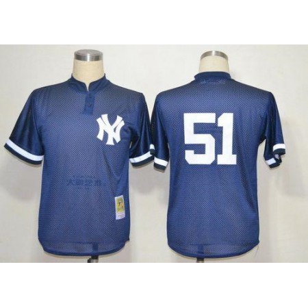 Mitchell And Ness 1995 Yankees #51 Bernie Williams Blue Throwback Stitched MLB Jersey