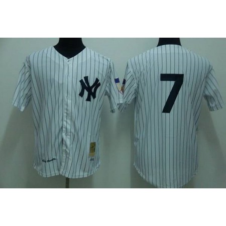 Mitchelland Ness Yankees #7 Mickey Mantle Stitched White Throwback MLB Jersey