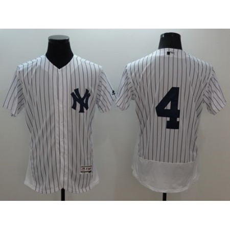 Yankees #4 Lou Gehrig White Strip Flexbase Authentic Collection Stitched MLB Jersey