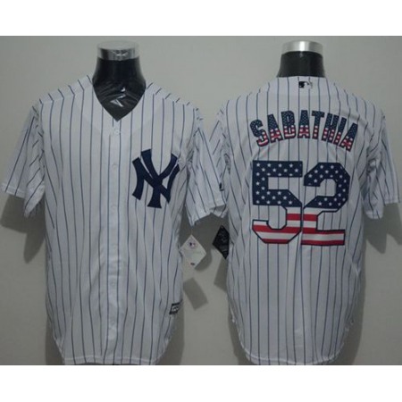 Yankees #52 C.C. Sabathia White Strip USA Flag Fashion Stitched MLB Jersey