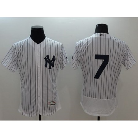 Yankees #7 Mickey Mantle White Strip Flexbase Authentic Collection Stitched MLB Jersey