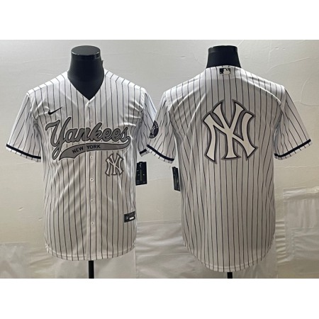Men's New York Yankees White Team Big Logo Cool Base With Patch Stitched Baseball Jersey