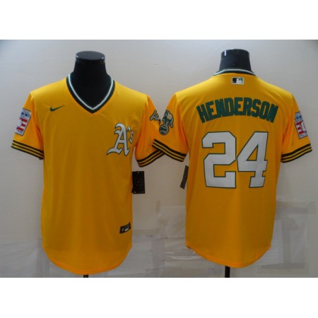 Men's Oakland Athletics #24 Rickey Henderson Gold Cool Base Stitched Jersey