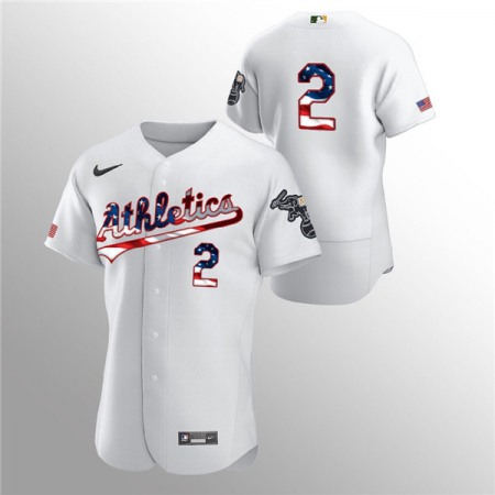 Men's Oakland Athletics #2 Khris Davis White 2020 Stars & Stripes Flex Base Stitched Jersey
