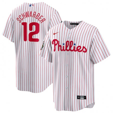 Men's Philadelphia Phillies #12 Kyle Schwarber White 2022 World Series Cool Base Stitched Baseball Jersey