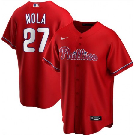 Men's Philadelphia Phillies #27 Aaron Nola Red Cool Base Stitched Jersey