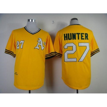 Mitchell And Ness Athletics #27 Catfish Hunter Yellow Throwback Stitched MLB Jersey