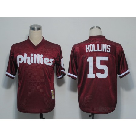 Mitchell and Ness 1991 Phillies #15 Dave Hollins Red Stitched MLB Jersey