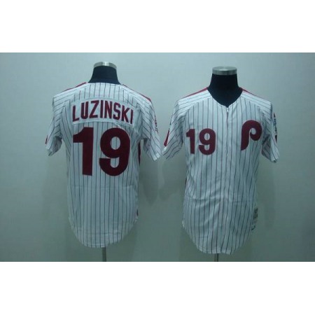 Mitchell and Ness Phillies #19 Greg Luzinski Stitched White Red Strip Throwback MLB Jersey