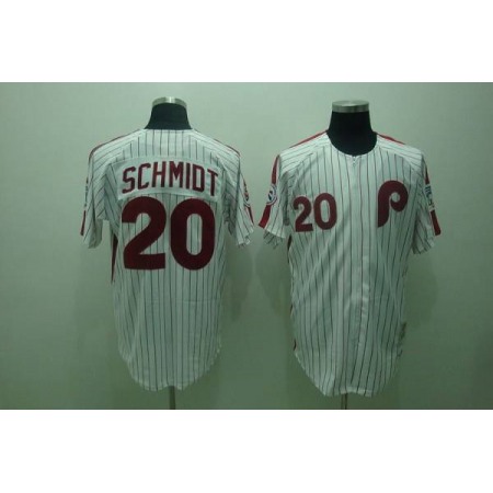 Mitchell and Ness Phillies #20 Mike Schmidt Stitched White Red Strip Throwback MLB Jersey