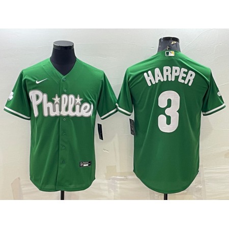 Men's Philadelphia Phillies #3 Bryce Harper Green Cool Base Stitched Baseball Jersey