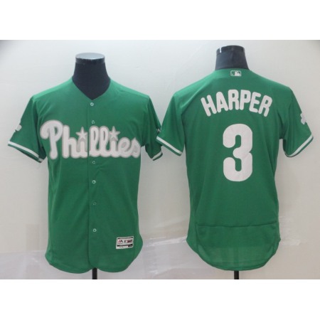 Men's Philadelphia Phillies #3 Bryce Harper Green Flex Base Stitched MLB Jersey