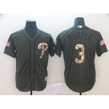 Men's Philadelphia Phillies #3 Bryce Harper Salute To Service Cool Base Stitched MLB Jersey