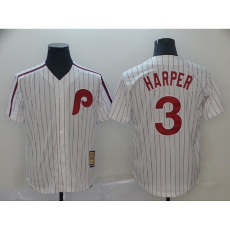 Men's Philadelphia Phillies #3 Bryce Harper White Throwback Stitched MLB Jersey