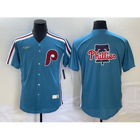 Men's Philadelphia Phillies Blue Team Big Logo Cool Base Stitched Jersey