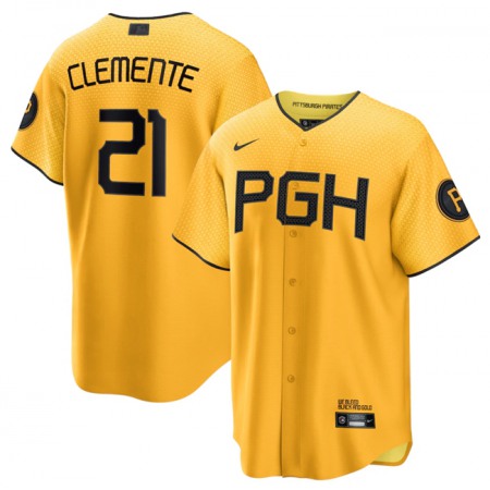 Men's Pittsburgh Pirates #21 Roberto Clemente Gold 2023 City Connect Stitched Jersey