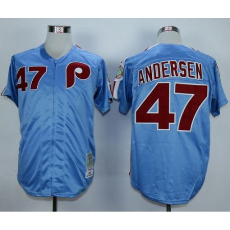 Mitchell And Ness Phillies #47 Larry Andersen Blue Throwback Stitched MLB Jersey