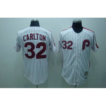Mitchell and Ness Phillies #32 Steve Carlton Stitched White Red Strip Throwback MLB Jersey